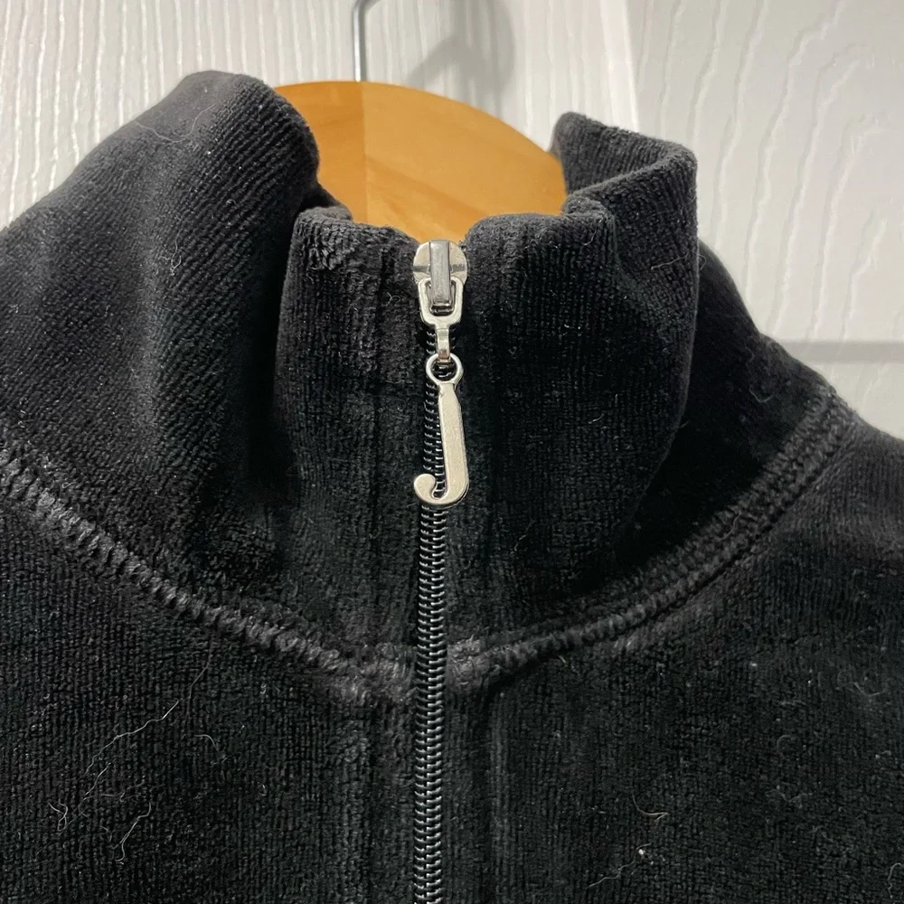 Y2K Juicy Couture Sweater Tracksuit Jacket Black Velour Full Zip Pockets Medium - Picture 4 of 10